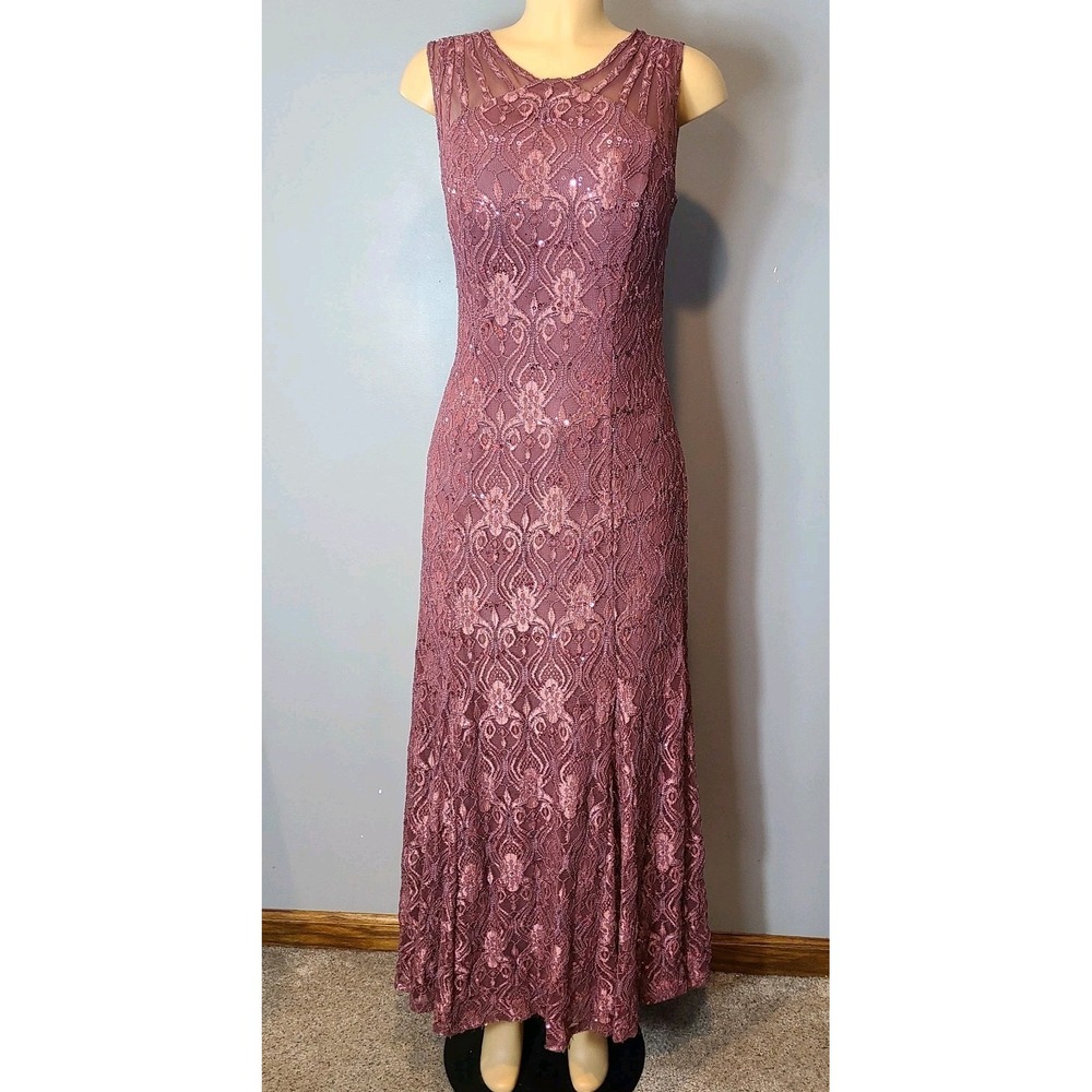 R&M Richards Mauve Pink Lace Overlay Formal Evening Maxi Dress Women Size 10